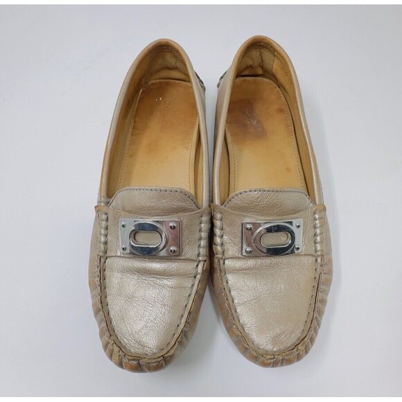 Coach New Yoork Napoleon Gold Leather Loafers / Driving Shoes Size 7B - Picture 1 of 10